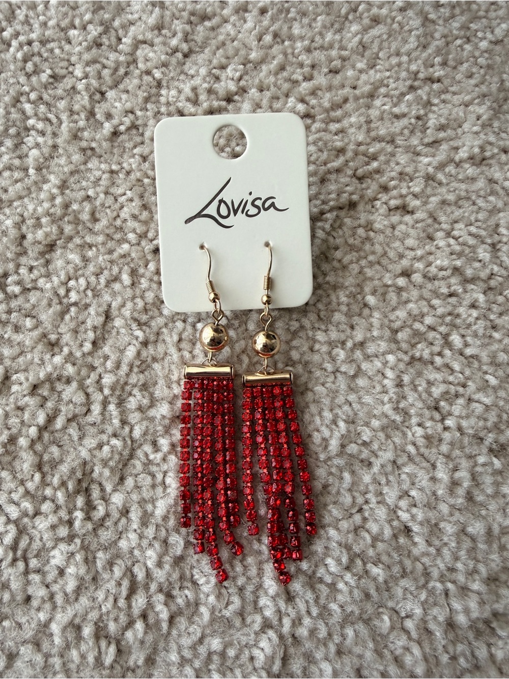 Lovisa Red Rhinestone Fringe Tassel Earrings NWT